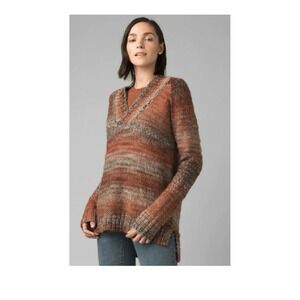 Prana Women's Claus Sun Dried Wool Blend Tan V-Neck Sweater Size XL Boho 
Preppy